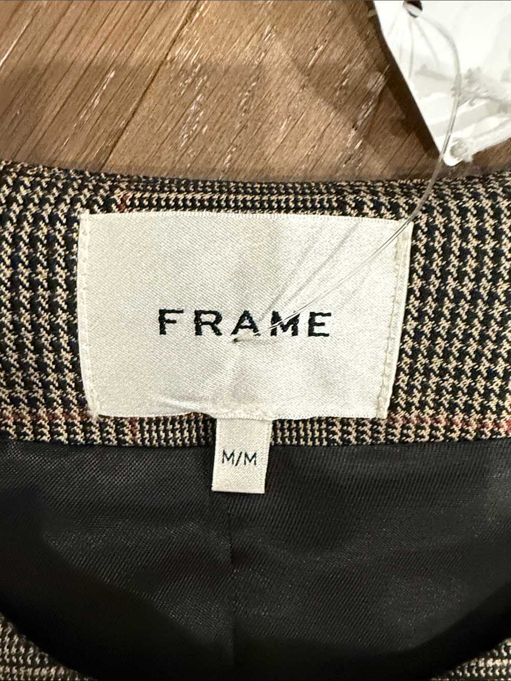 Frame Denim Plaid Collarless Blazer in Brown and Black Checks - Picture 8 of 16